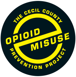 Black and yellow Cecil County Opioid Misuse circular logo