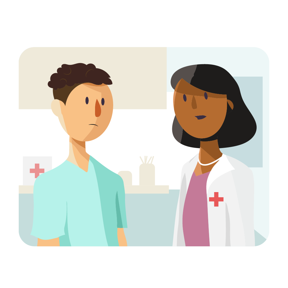 Cartoon image of a woman speaking with her doctor.