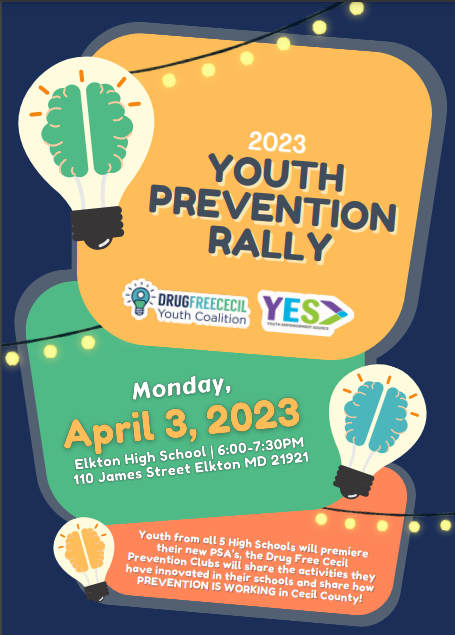 Youth Prevent Rally Flyer. Date April 3, 2023. Elkton High School. 6 to 7:30 p.m.